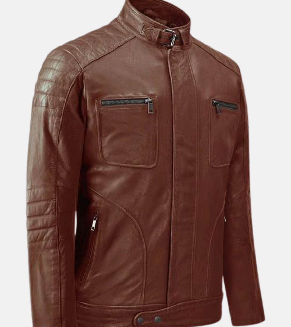 Tan Brown Quilted Leather Jacket