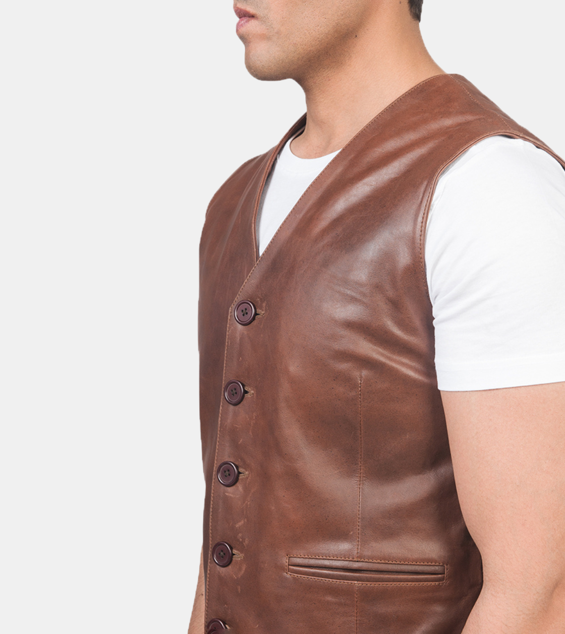 Roan Tawny Brown Leather Vest For Men's