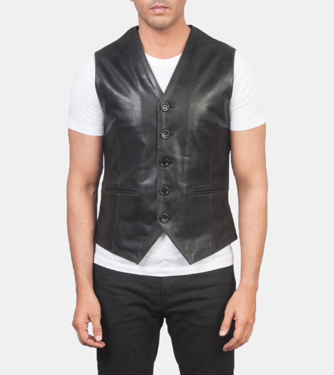  Hubert Men's Black Leather Vest 