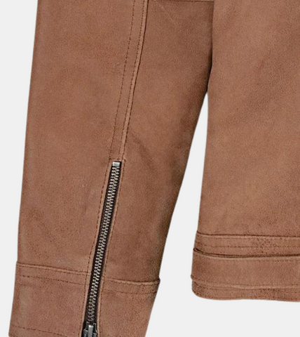 Clemonte Women's Brown Suede Leather Jacket Cuff