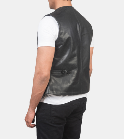  Hubert Men's Black Leather Vest  Back