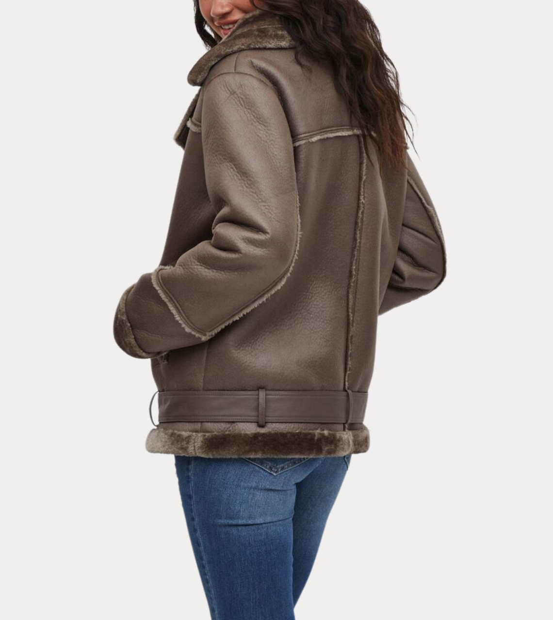  Women's B3 Brown Shearling Leather Jacket  Back