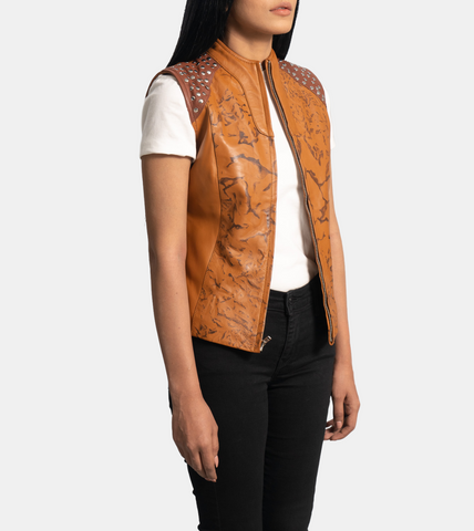  Brown Studded Leather Vest