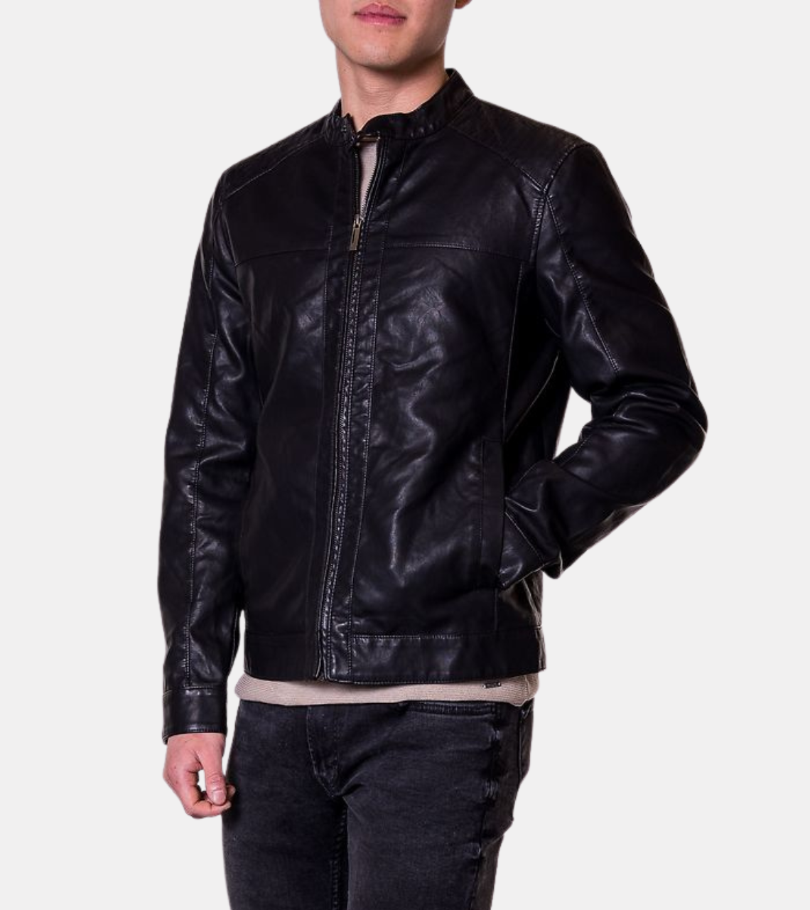  Men's Black Biker Leather Jacket