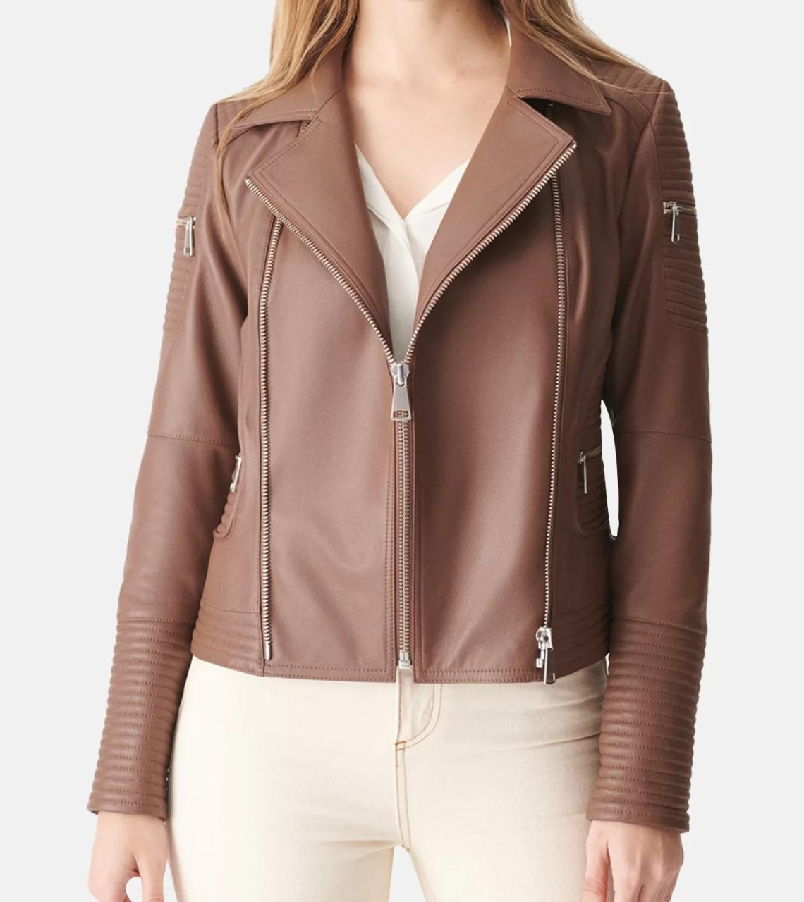 Women's Tan Brown Biker Leather Jacket