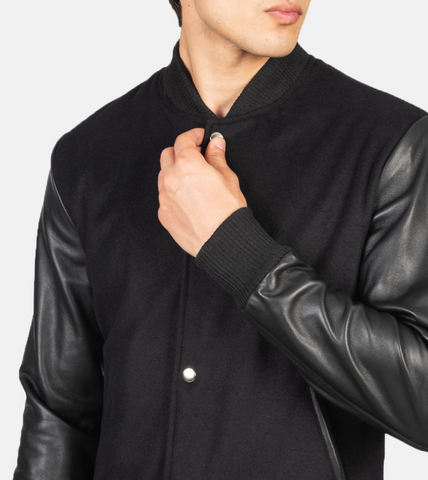 Men's Black Hybrid Varsity Leather Jacket 