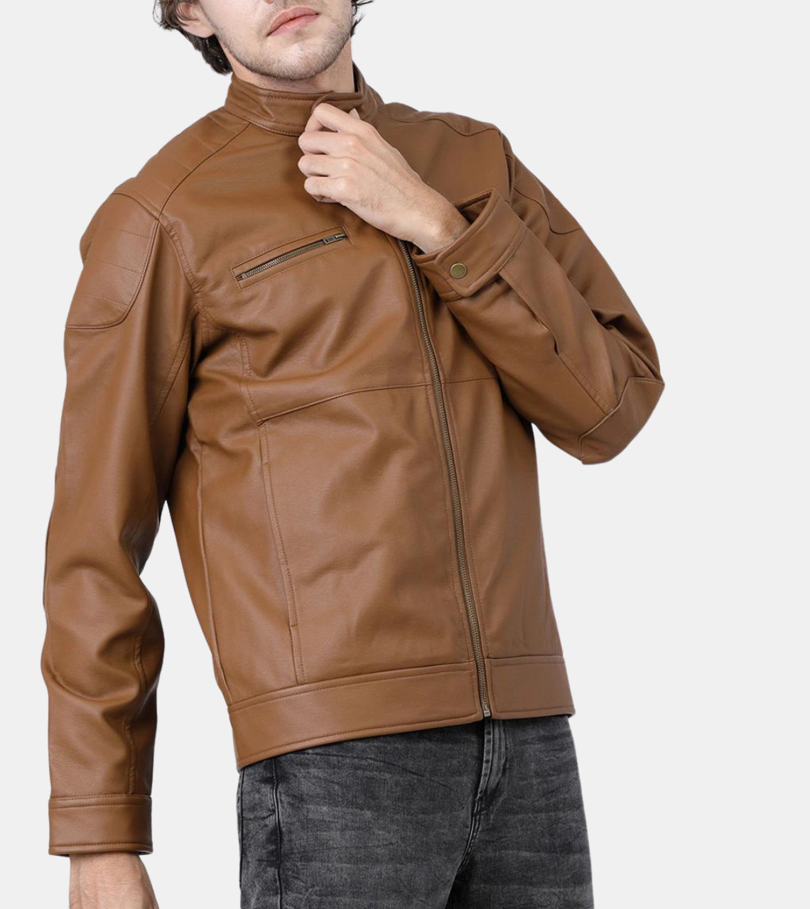  Jullian Tan Brown Leather Jacket For Men's