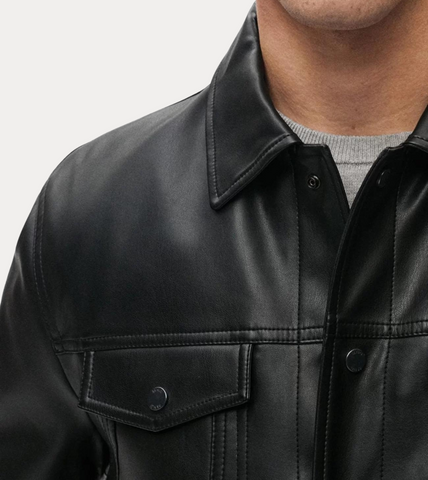  Voguish Black Men's Leather Jacket  Shoulder