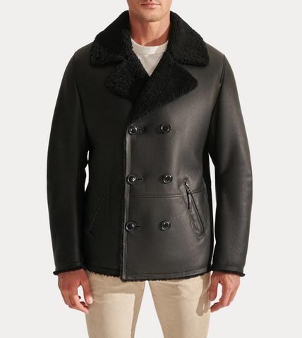 Charcoal Black Shearling Leather Jacket