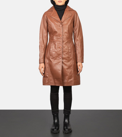 Women's Single Breasted Leather Coat