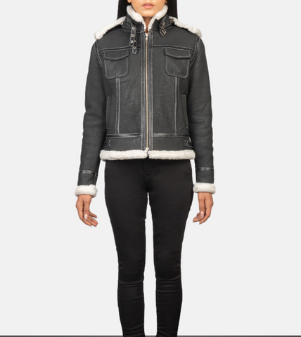 Hooded Shearling Women's Leather Jacket