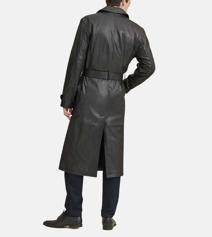  Classico Men's Black Leather Trench Coat Back
