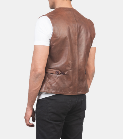 Roan Men's Tawny Brown Leather Vest Back