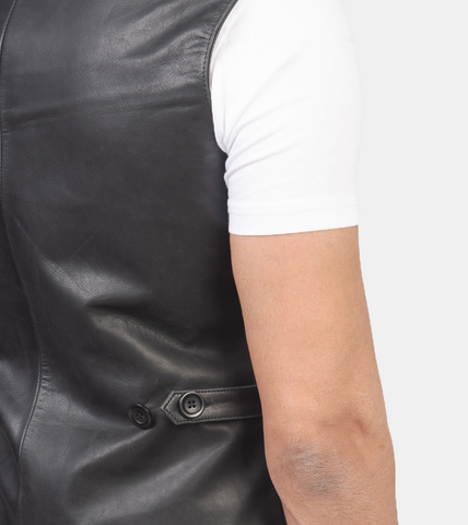  Hubert Black Leather Vest For Men's