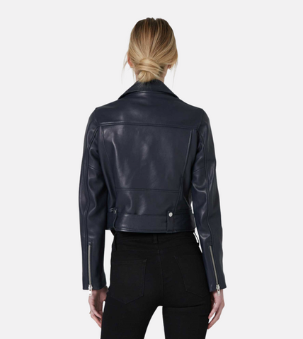 Vatico Blue Women's Biker Leather Jacket Back