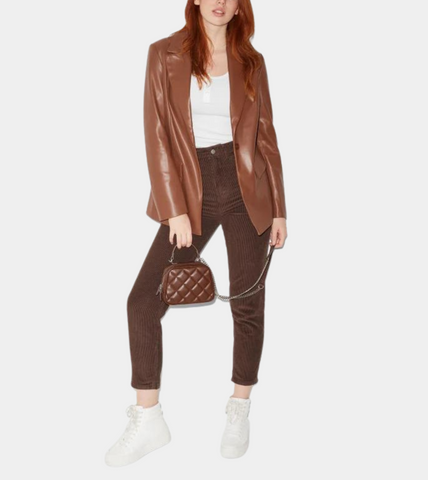 Karli Toffee Leather Blazer For Women's