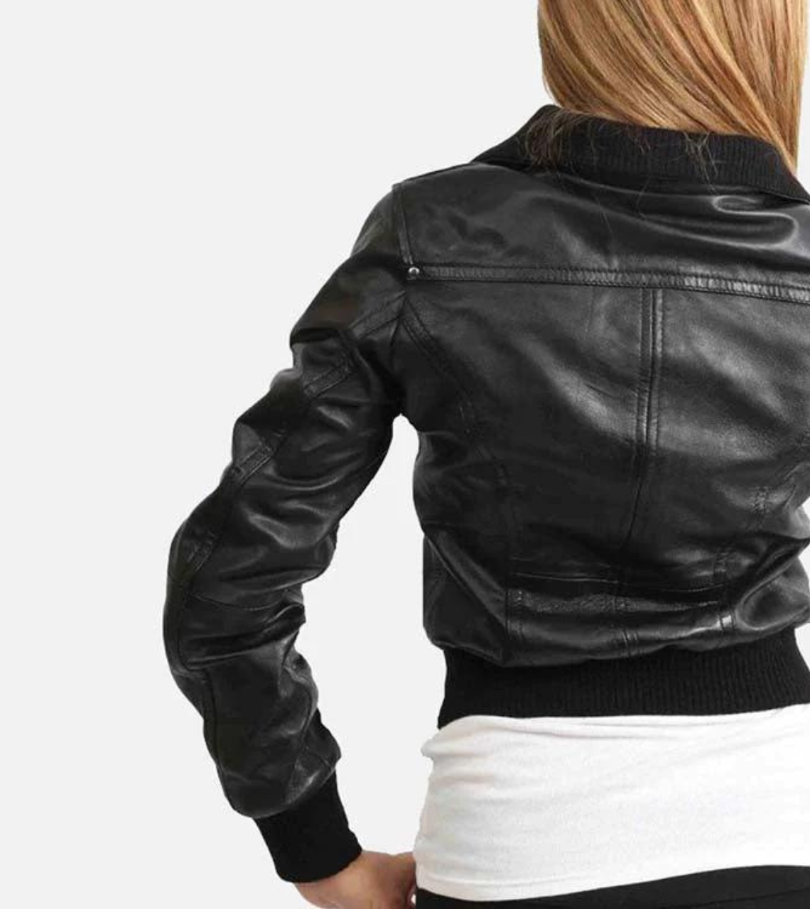 Short Women’s Leather Bomber Jacket Back