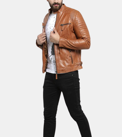 Roman Men's Brown Faded Leather jacket