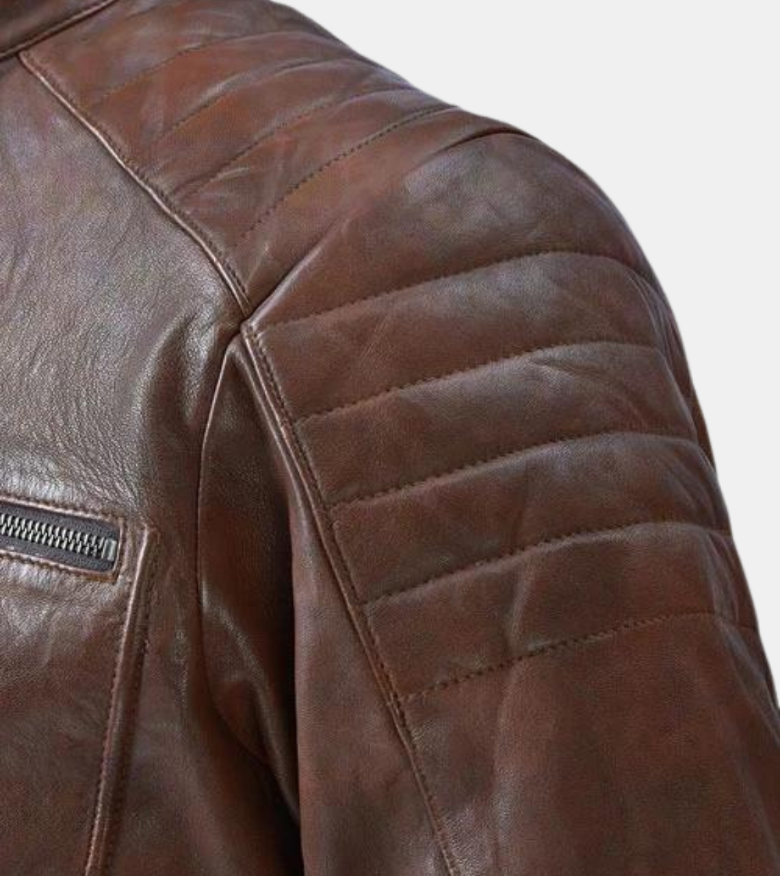 Lorenzo Men's Bronze Quilted Leather Jacket Shoulder