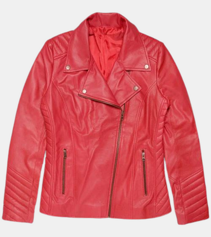  Women's Red Biker's Leather Jacket