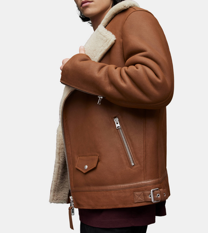 Shearling Notched Collar Leather Jacket 