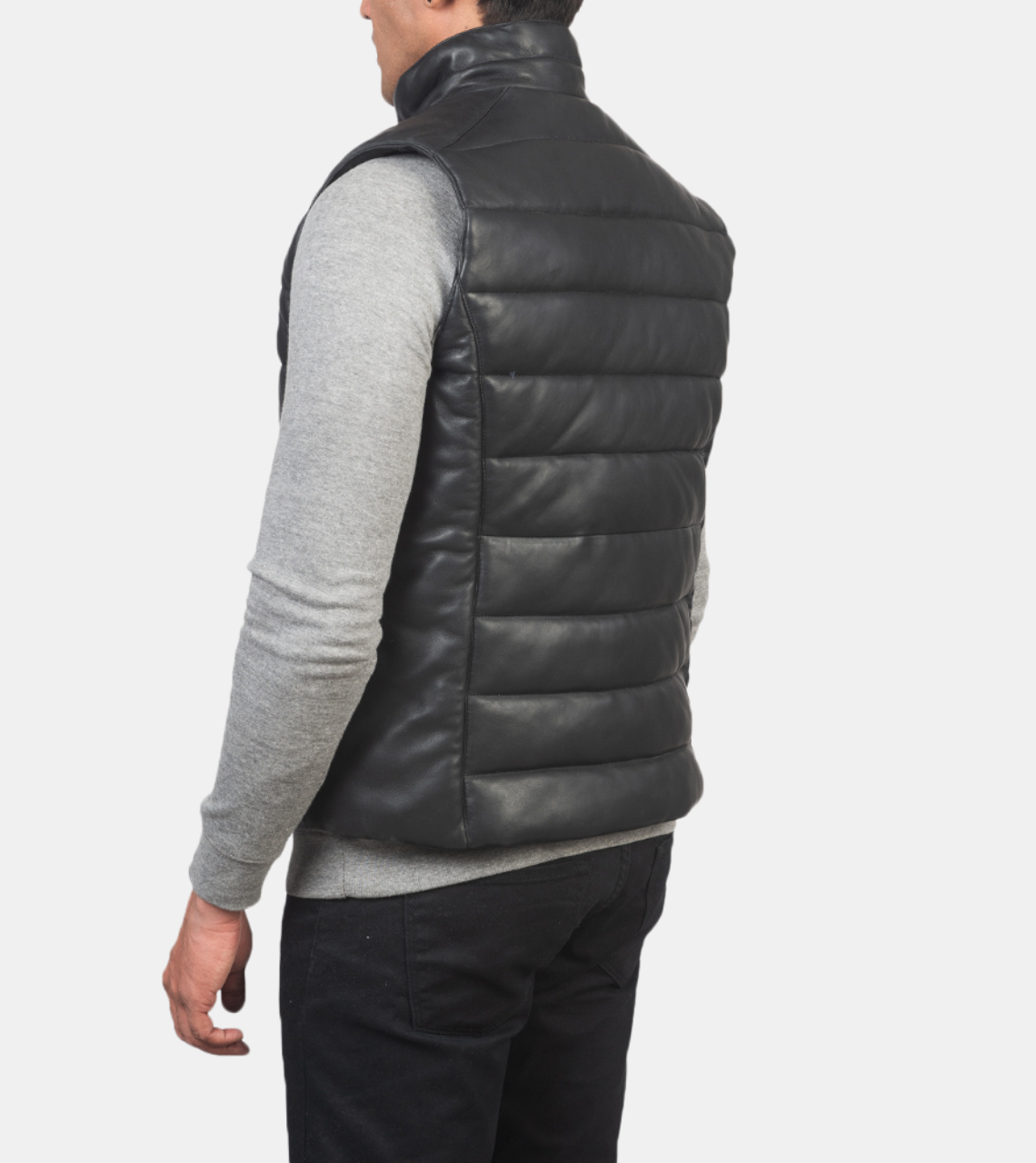 Alister Men's Black Puffer Leather Vest Back