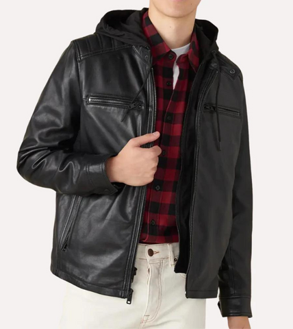  Hooded Men's Leather Jacket