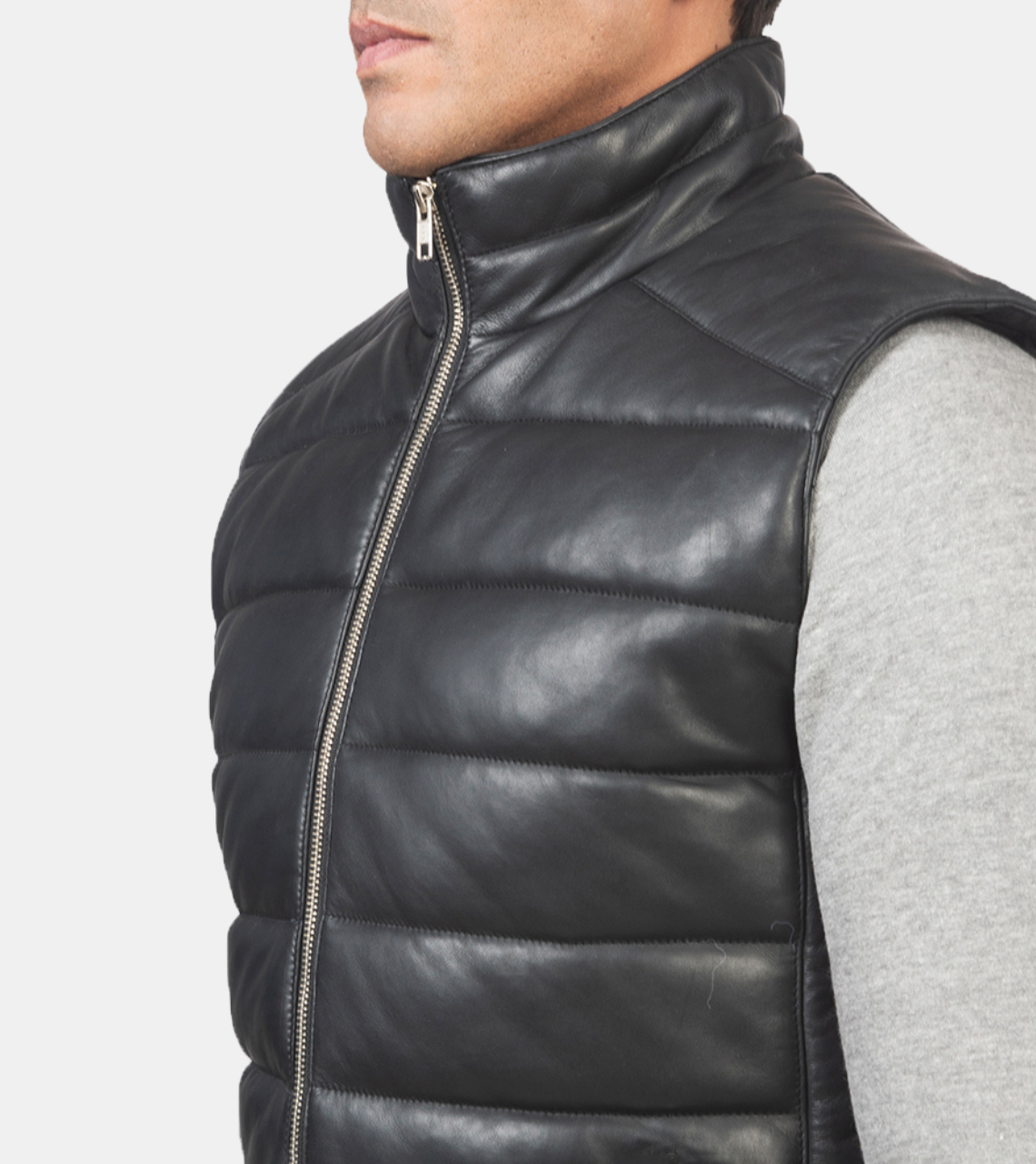 Alister Black Puffer Leather Vest For Men's