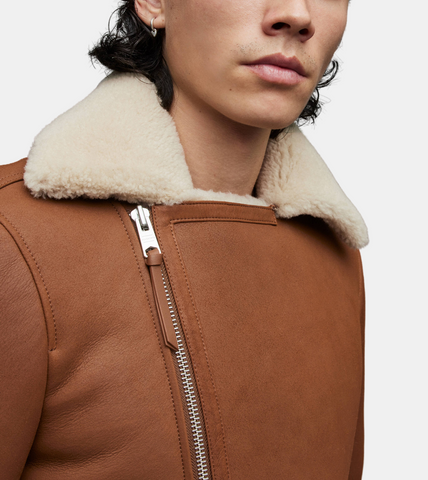  Averill Brown Shearling Notched Collar Leather Jacket For Men's