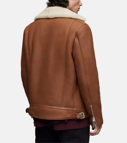  Averill Men's Brown Shearling Notched Collar Leather Jacket  Back