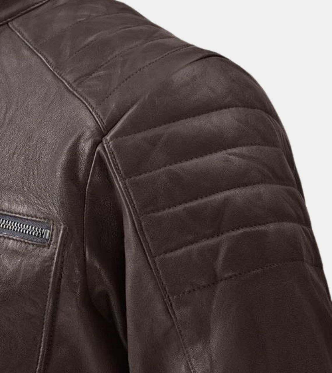 Lorenzo Men's Brown Quilted Leather Jacket Shoulder
