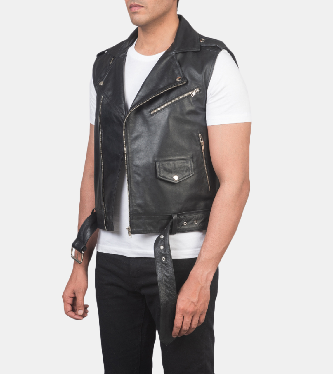 Black Biker's Leather Vest