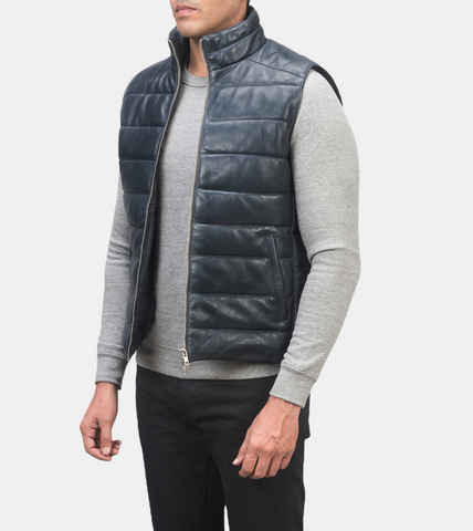  Blue Puffer Leather Vest
