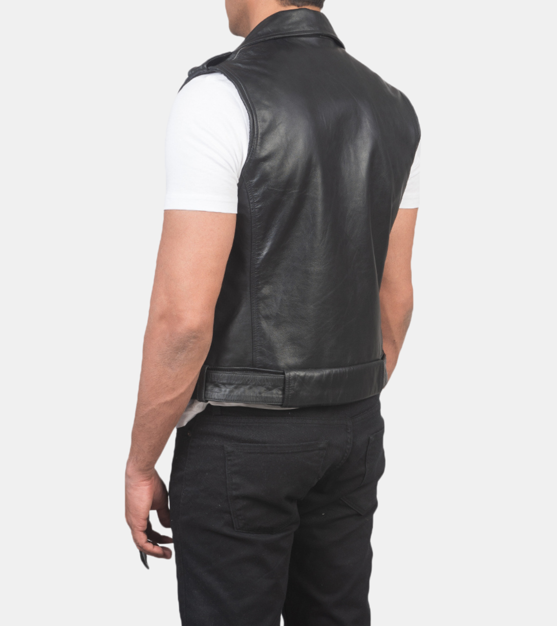 Archer Men's Black Biker's Leather Vest Back
