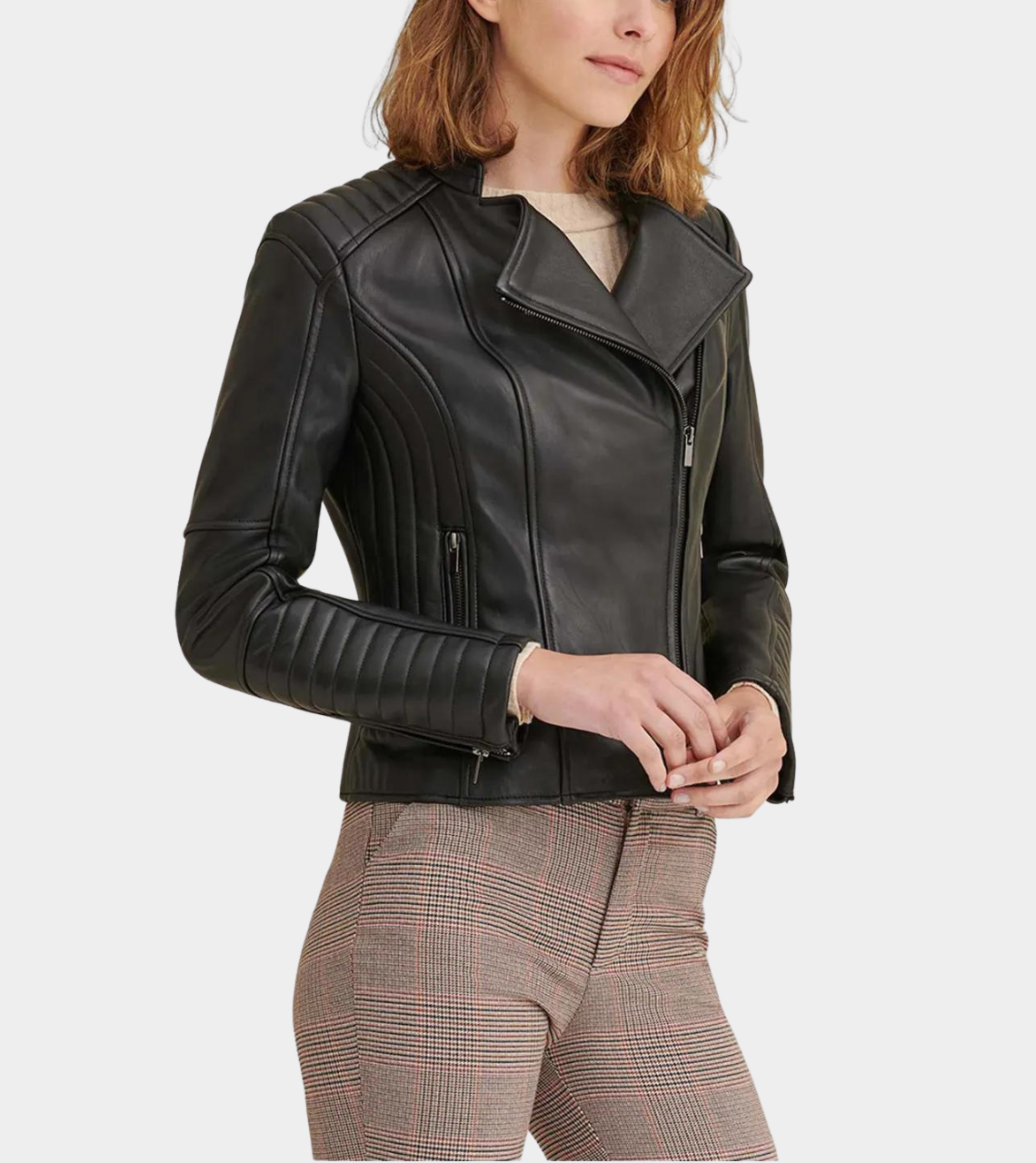 Ban Collar Leather Jacket For Women's