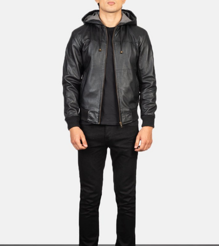 Aiguille Hooded Leather Bomber Jacket For Men's