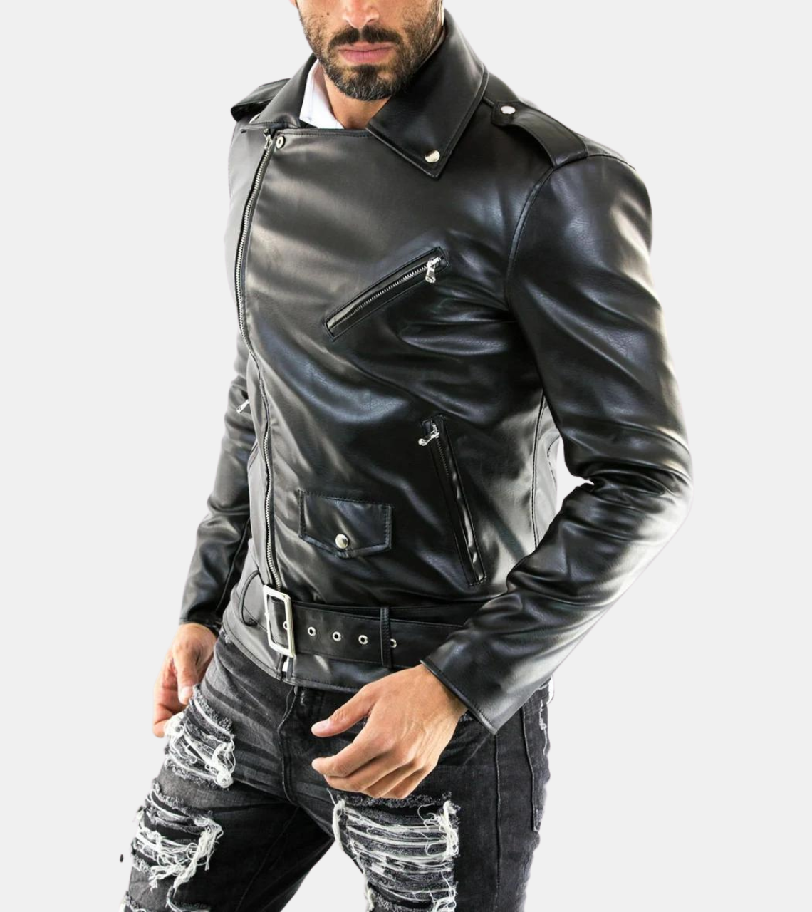 Sam Belted Men's Biker Leather Jacket Zippered