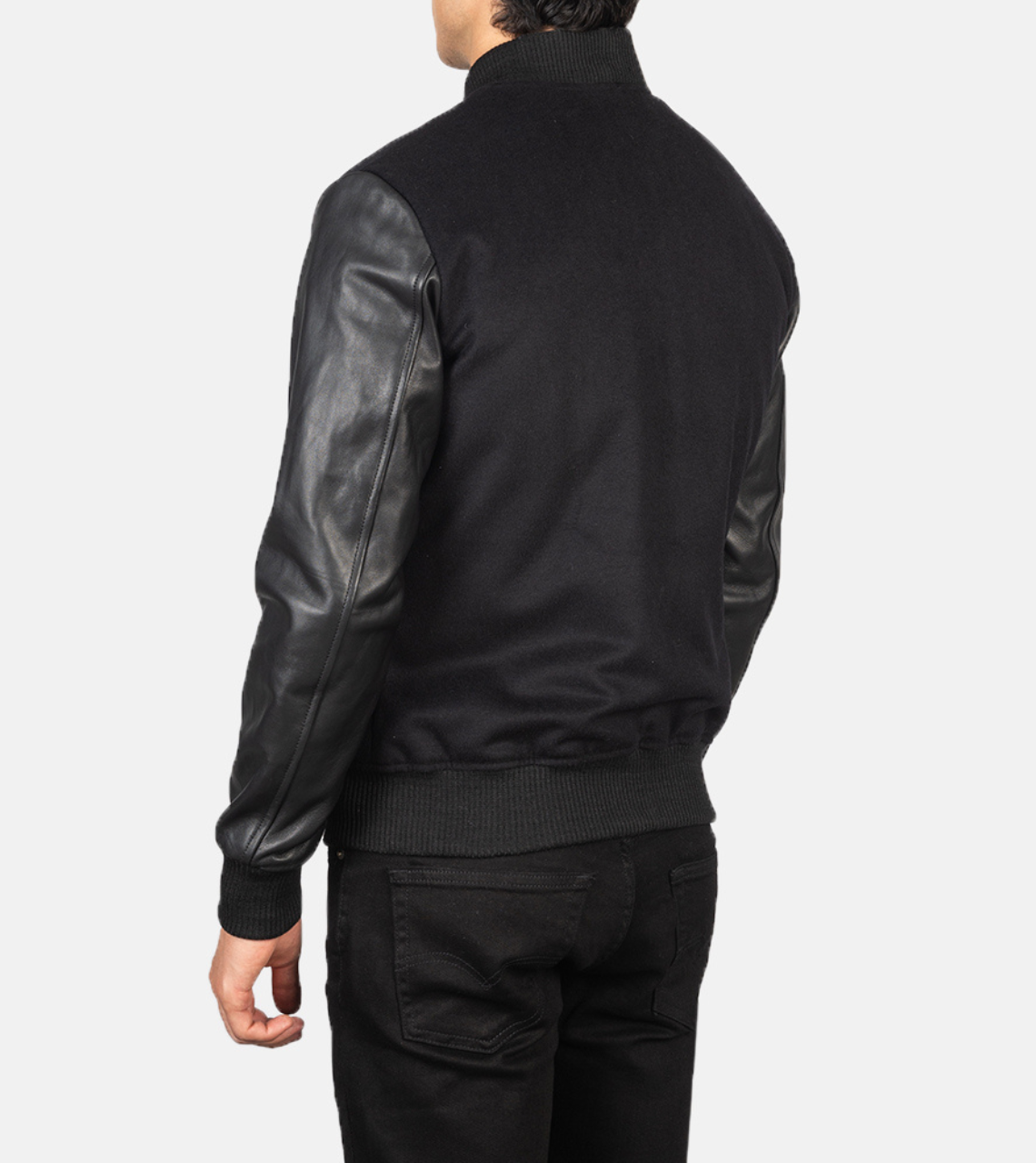 Shane Black Hybrid Varsity Leather Jacket Back