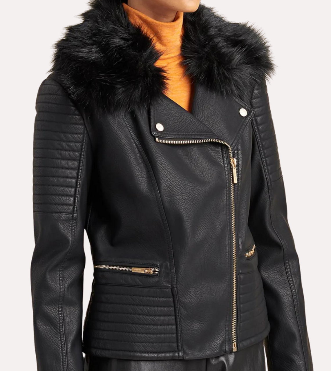 Fur Collar Shearling Leather Jacket Zipper