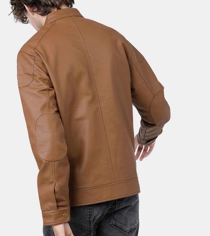  Jullian Men's Tan Brown Leather Jacket  Back