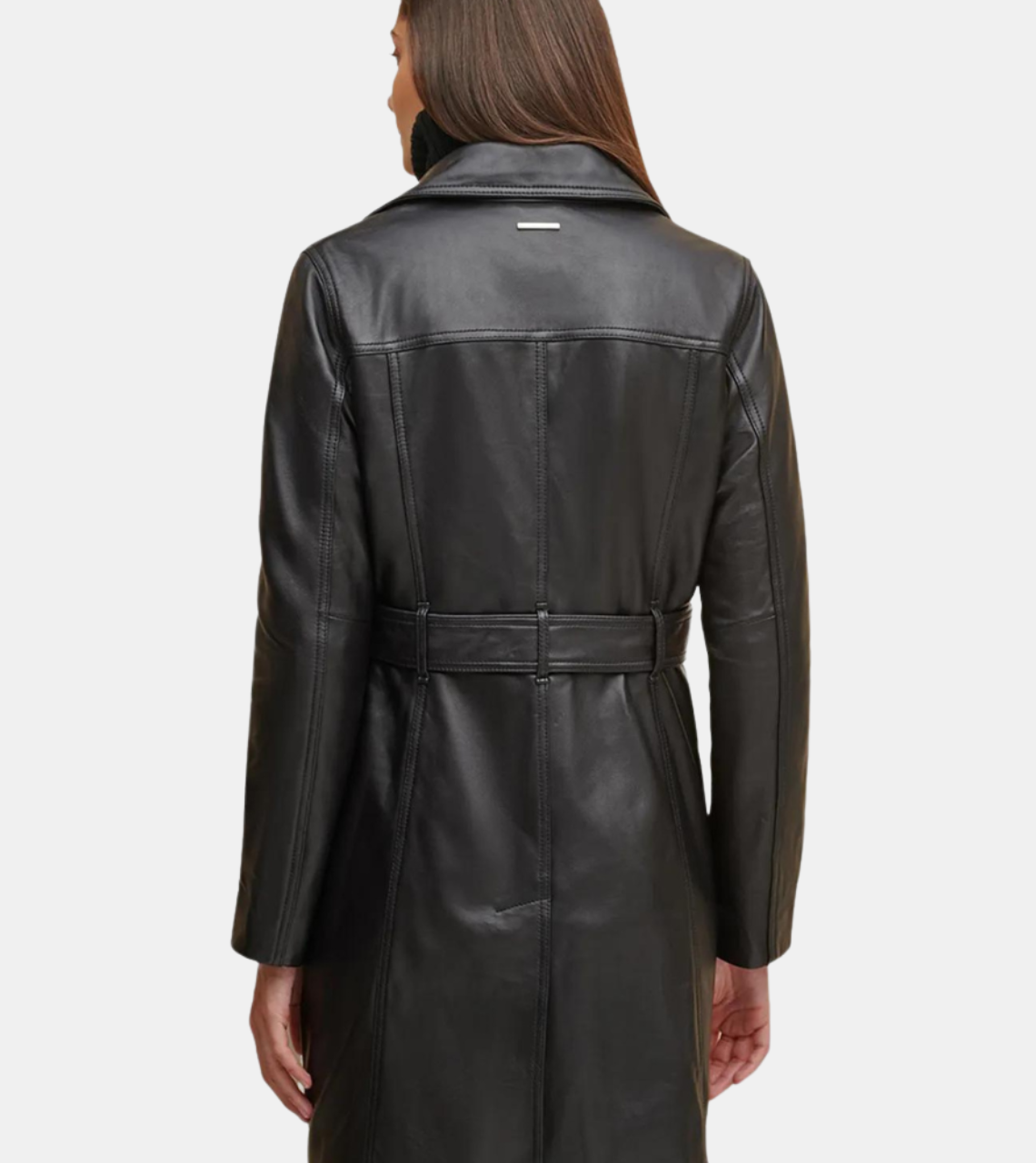 Women's Slick Leather Trench Coat Back