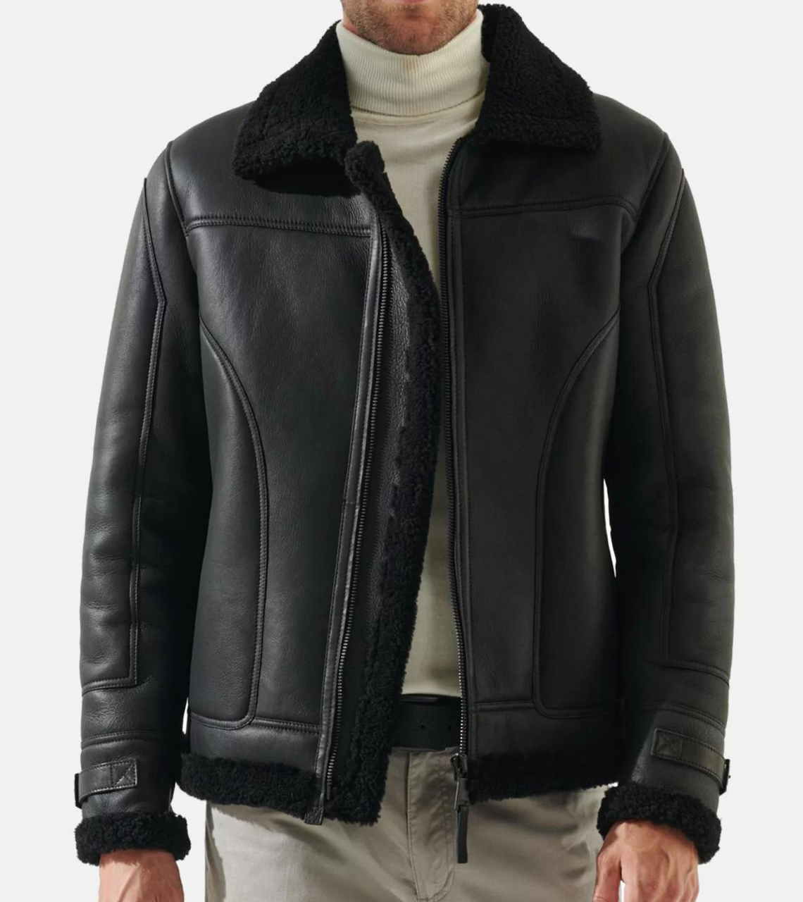 Men's Black Shearling Leather Jacket