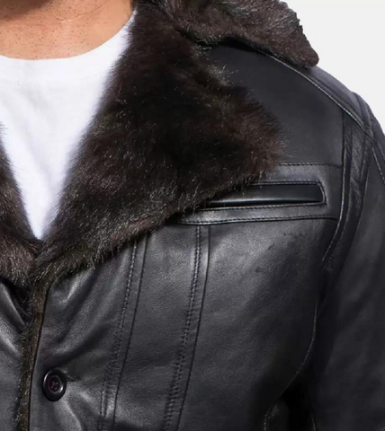 B3 Bomber Black Furrmax Men's Leather Coat Collar