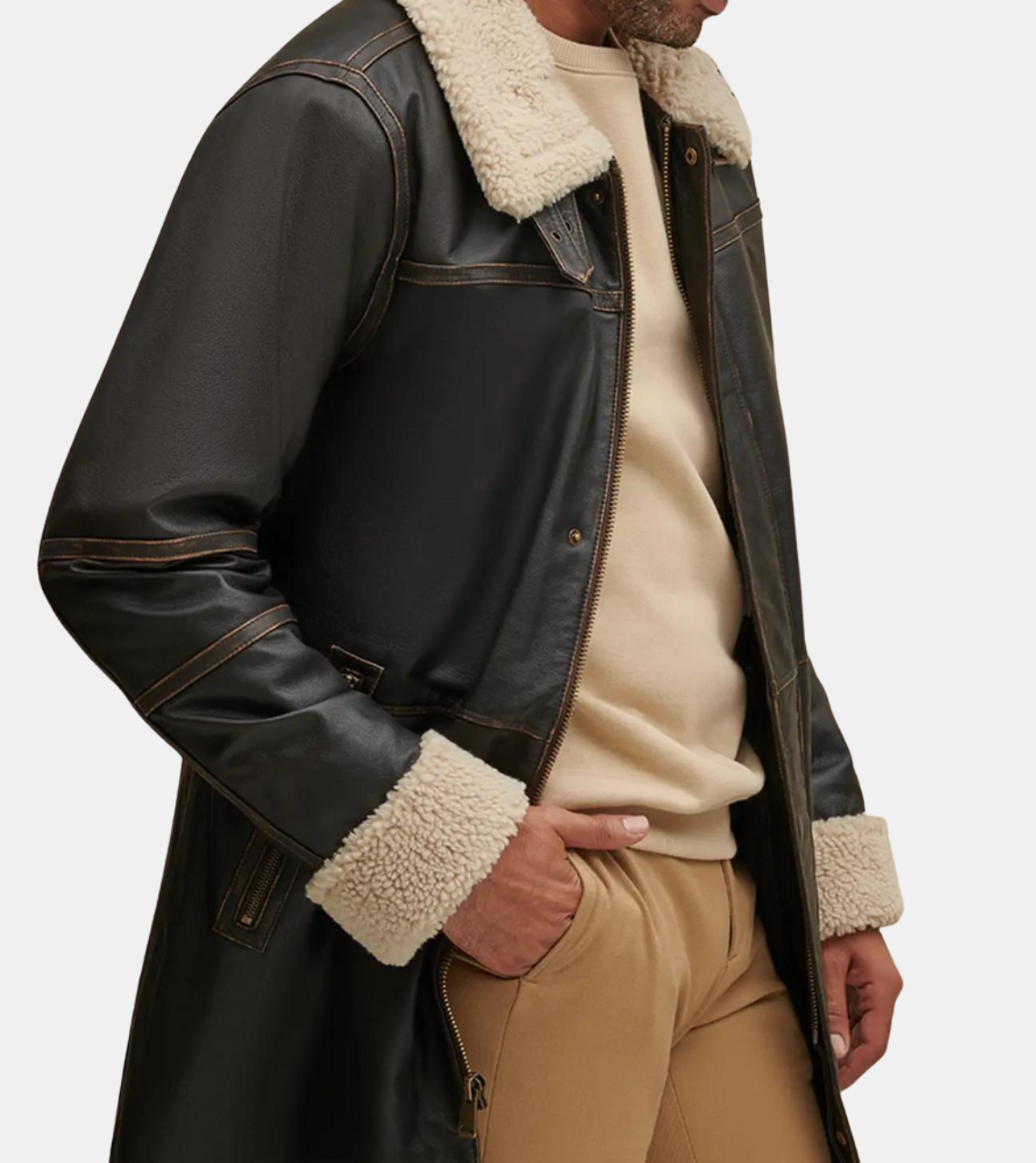 Men's Shearling Sheepskin Fur Leather Coat 