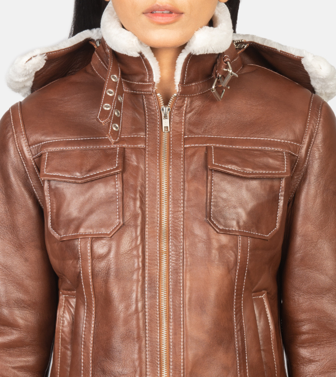 Hooded Shearling Women's Leather Jacket