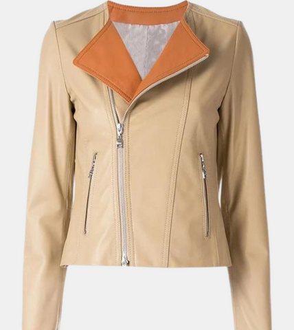 Women's Ivory Leather Jacket