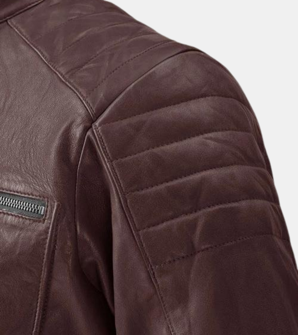 Lorenzo Men's Rosewood Quilted Leather Jacket Shoulder