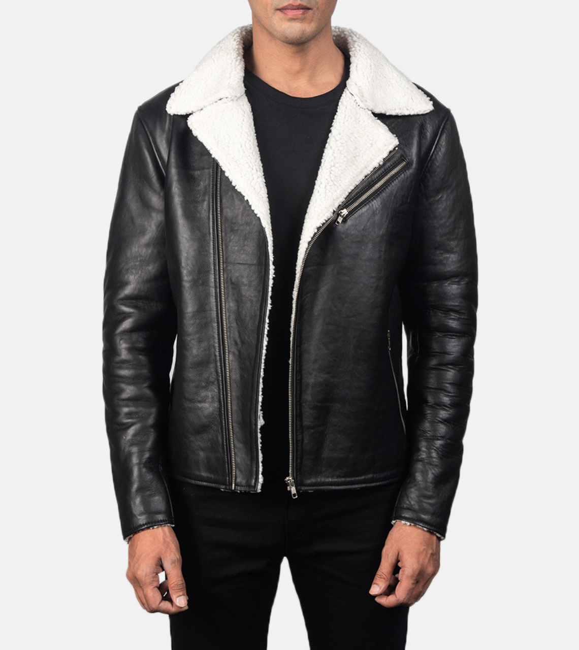  Pacific White Shearling Men's Leather Bomber Jacket 