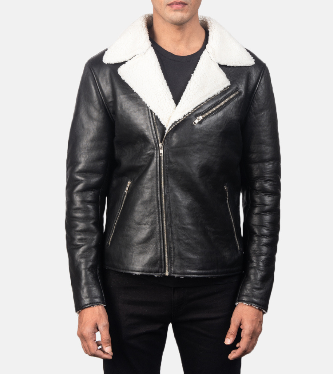  Pacific White Men's Leather Bomber Jacket 