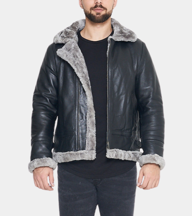 Military Black Shearling Men's Leather Jacket
